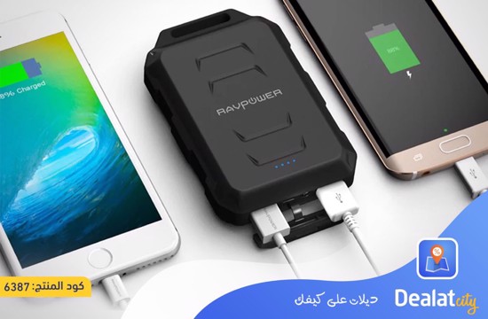 RAVPower 10050mAh Waterproof Dual USB Power Bank with iSmart Flashlight Supports Fast Charging