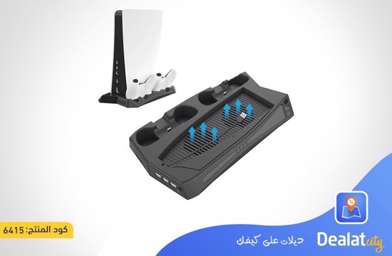 Vertical Charging Station with Cooling Fan for PS5 Dual Charging and Full Control with Effective Cooling and 3 Extra USB Ports