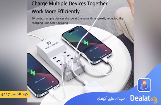 T8+ Smart Charger 10X1 Multi-Port PD+Type C 72W Fast Charging Support