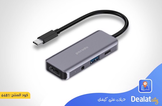 Porodo 4in1 100W Multiport Hub (Type-C +HDMI +USB+Aux) for Fast and Efficient File Transfer