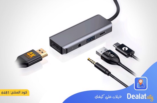 Porodo 4in1 100W Multiport Hub (Type-C +HDMI +USB+Aux) for Fast and Efficient File Transfer