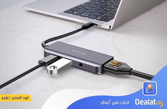 Porodo 4in1 100W Multiport Hub (Type-C +HDMI +USB+Aux) for Fast and Efficient File Transfer