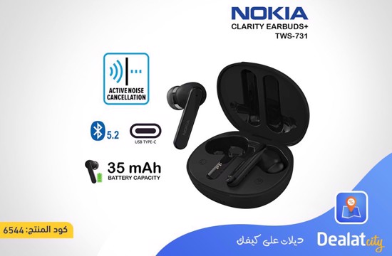 Nokia Clarity+ Earbuds TWS-731 with Dual Mic and Charging Case with Type-C Port for Recharging with Noise Cancellation