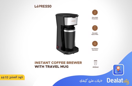 LePresso LPCMTMBK Coffee Maker with 450W Coffee Maker with 400ml Thermal Cup