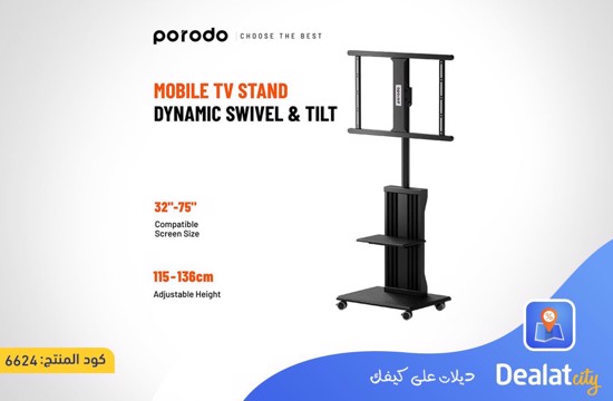 Porodo Height Adjustable TV Stand (For 32" - 75") With Wheels